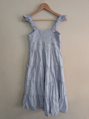 J Crew Blue White Striped Smocked Midi Dress Size S